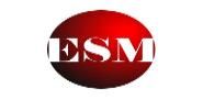 Rotes ovales Logo mit weißen Buchstaben "ESM" in der Mitte auf weißem Hintergrund.