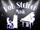 Silhouette of a pianist by a grand piano under spotlights, with text "Rob Steiner Music."