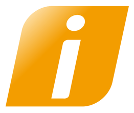 Orange-weißes Symbol mit kleinem "i", das für Information steht.