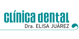 Texto "clínica dental" en azul con diseño de línea decorativa debajo.