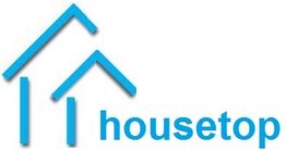 Zwei blaue Hausumrisse und das Wort "housetop" in Blau vor weißem Hintergrund.