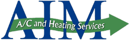 Logo of AIM A/C and Heating Services with a green arrow.