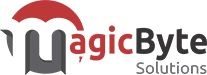 MagicByte Solutions logo with stylized red and black text and design.