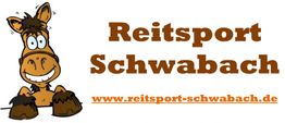 Comic-Pferd mit Text "Reitsport Schwabach" und Website-Link "www.reitsport-schwabach.de".