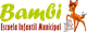 Logotipo de "Escuela Infantil Municipal Bambi" con personajes animados de un ciervo y un conejo.