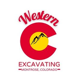 Logo of Western Excavating, Montrose, Colorado, with a mountain inside a red and yellow "C".