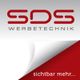 Rotes SDS-Logo mit Text "WERBETECHNIK" oben, "sichtbar mehr..." auf rotem Hintergrund unten.