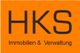 Orange Logo mit Aufschrift "HKS Immobilien & Verwaltung" in schwarzer Schrift.