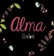 Texto "Alma Bebé" rodeado de flores y plantas sobre fondo negro.