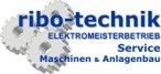 Logo von ribo-technik mit Zahnrädern und Text: Elektromeisterbetrieb, Service, Maschinenbau.