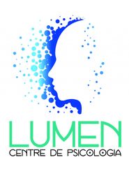 Perfil azul abstracto con puntos, texto: "Lumen Centre de Psicologia".