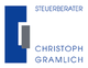 Logo "Steuerberater Christoph Gramlich" mit blauem und grauem L-Design.