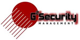 Logo mit rotem Kreis und Text: "G² Security Management" in Schwarz und Rot.