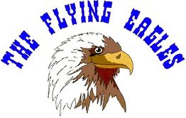 Illustration eines Adlerkopfes unter dem blauen Schriftzug "The Flying Eagles".