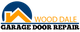 Logo with orange house, blue and black text: "Garage Door."