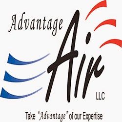 Logo of Advantage Air LLC with red and blue wave graphics.