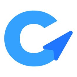 Een blauw logo met een gestileerde "C" en een pijl die naar rechtsboven wijst.