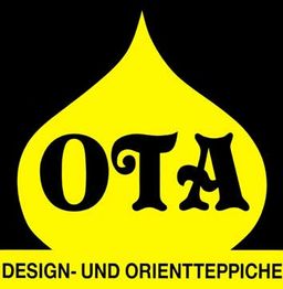 Gelbes Logo mit den Buchstaben "OTA", darunter der Text "Design- und Orientteppiche".