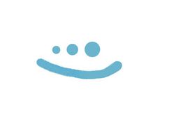 Tres círculos azules y una línea curva azul formando un diseño minimalista sobre fondo blanco.