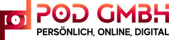 Logo mit rotem stilisiertem P und Schriftzug "POD GMBH".