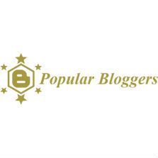 Logo with a hexagon, stars, letter "b", and text: "Popular Bloggers" in gold.