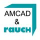 Logo mit Text: "AMCAD & rauch" in einem turkisfarbenen Grafikrahmen.