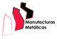 Logotipo de "Manufacturas Metálicas" con formas geométricas en rojo, negro y blanco.
