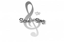 Grauer Notenschlüssel mit den Worten "Soul-Sing" und kleinen Musiknoten darüber.