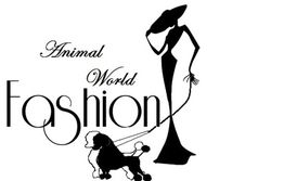 Sagoma di donna stilizzata con cappello e cane, testo: "Animal World Fashion".