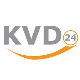 Graues KVD-Logo mit gelbem Bogen und der Zahl 24 in einem Kreis.