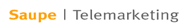 "Saupe Telemarketing Logo mit orangener und grauer Schrift auf weißem Hintergrund."