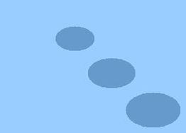 Drei blaue Punkte auf hellblauem Hintergrund in diagonaler Anordnung.