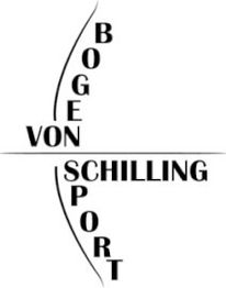 Schwarz-weißes Logo mit den Wörtern "VON SCHILLING BOGENSPORT" in Form eines stilisierten Bogens.