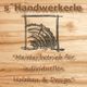 Logo mit Holztextur: "s' Handwerkerle - Meisterbetrieb für individuellen Holzbau & Design".