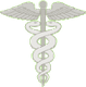 Ein Caducceus-Symbol mit zwei Schlangen und Flügeln, steht für Medizin und Gesundheit.