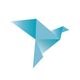 Blue origami-style bird design.