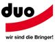 Logo mit "duo" und rotem Bogen, darunter Text: "wir sind die Bringer!".