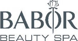 "Logo: BABOR BEAUTY SPA, grauer Text mit Blumenmotiv auf weißem Hintergrund."