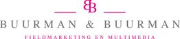 Logo van Buurman & Buurman met tekst: "Fieldmarketing en Multimedia" in grijs en roze letters.