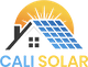 Solar panel on a roof with a sun and the words "Cal Solar" below in a logo design.
