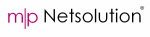 „mlp Netsolution“-Logo auf weißem Hintergrund, Schrift in Rosa und Schwarz.