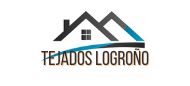 Logotipo de Tejados Logroño con dos techos y una ventana en negro y azul.