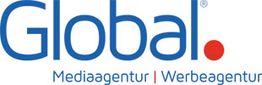 Logo mit blauem Schriftzug "Global". Darunter steht "Mediaagentur | Werbeagentur".