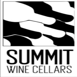 Black and white logo for Summit Wine Cellars with stylized wine bottles.