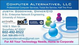 Business card for Computer Alternatives, LLC, offering professional computer services.