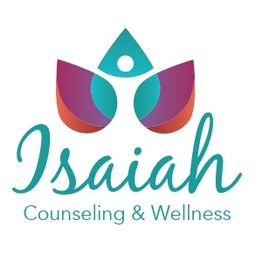 Logo for Isaiah Counseling & Wellness, featuring abstract person within colorful petal shapes.