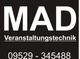 MAD Veranstaltungstechnik Logo, Telefonnummer: 09529 - 345488, in Schwarz-Weiß.