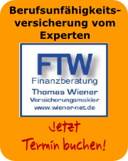 FTW Finanzberatung Werbung auf orangefarbenem Hintergrund: "Berufsunfähigkeitsversicherung".