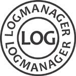 Kreisförmiges Logo mit Text "LOG" in der Mitte und "LOGMANAGER" im äußeren Ring.