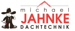 Logo von Michael Jahnke Dachtechnik mit Zeichnung einer Figur und Dachsymbol.